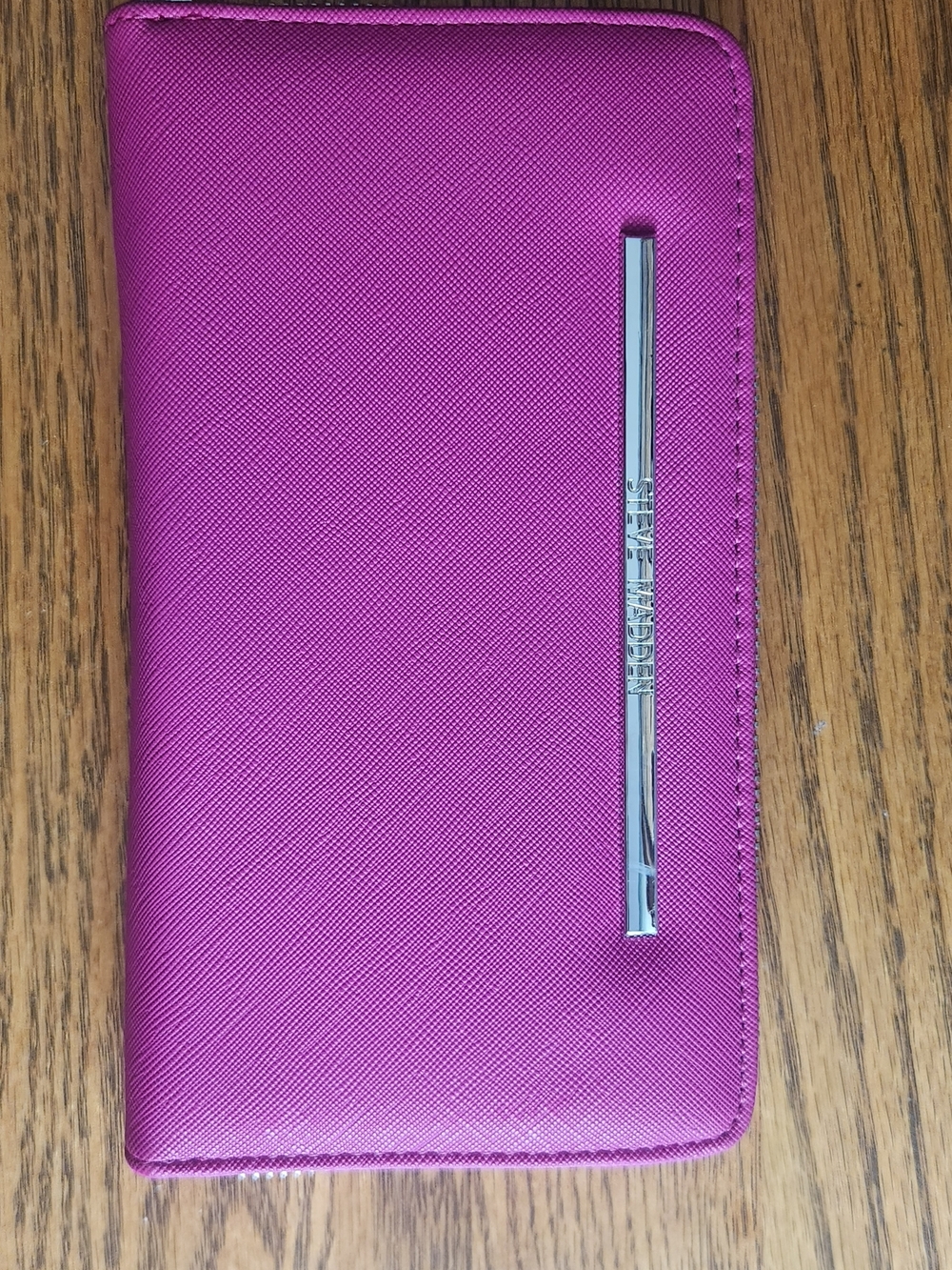 Steve Madden Bright Pink Saffiano Zip-Around Wallet